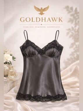 NWT Gold Hawk 100% Silk and Lace-Trimmed Camisole in Light Taupe Size Medium